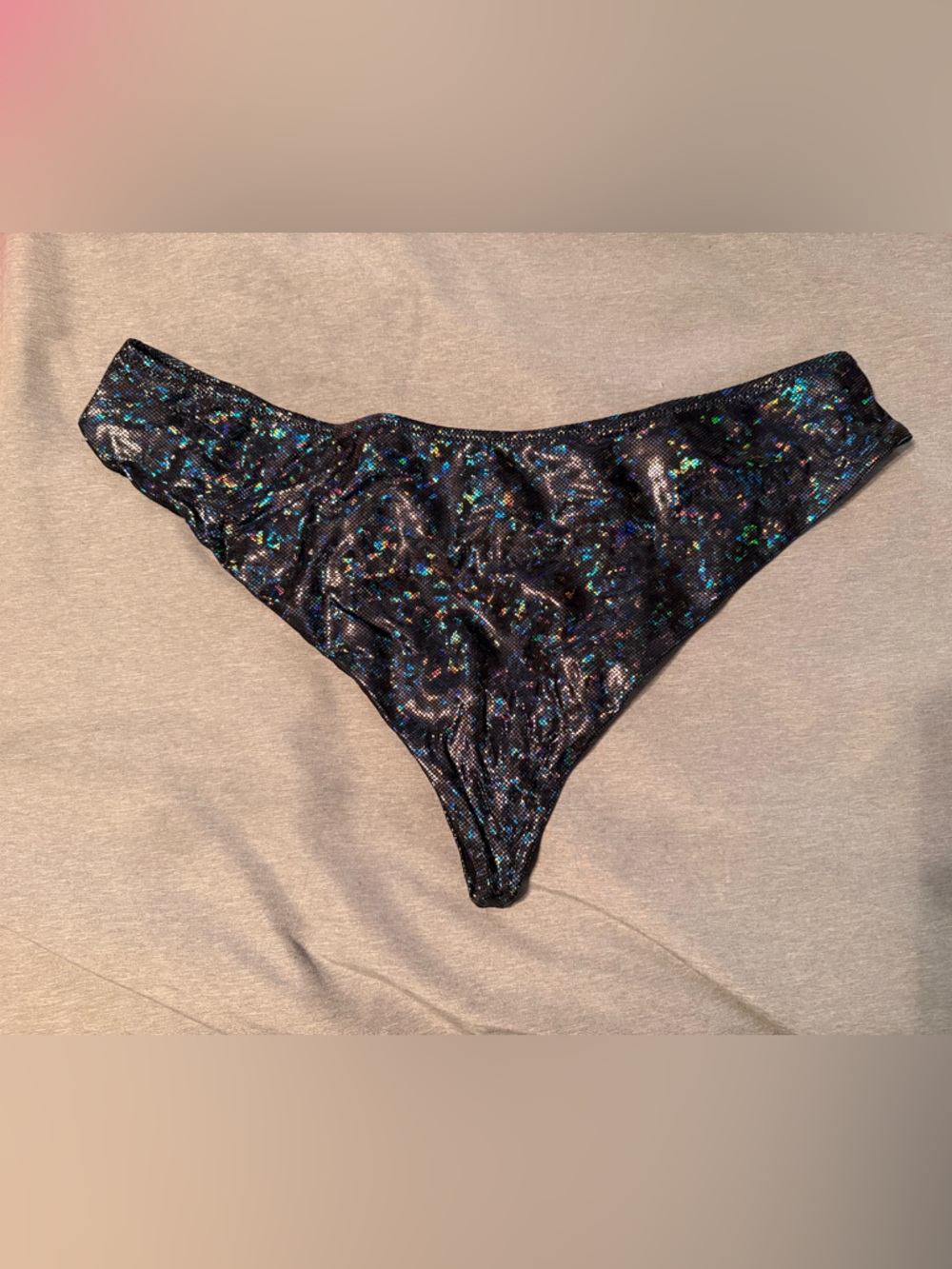 Curvy Beach Holographic Sparkle Cheeky Bikini Bottoms - Black Iridescent Glitter